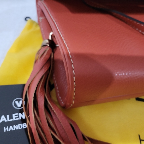 Authentic Valentino Mario Large Clutch shoulder leather bag crossbody Orange - Picture 12 of 17